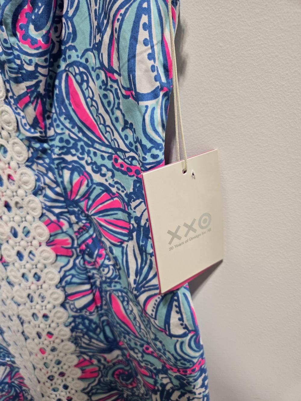 Lilly Pulitzer Blue & Pink Shell-Print Dress with White Lace Trim Size 8 - Picture 2 of 3